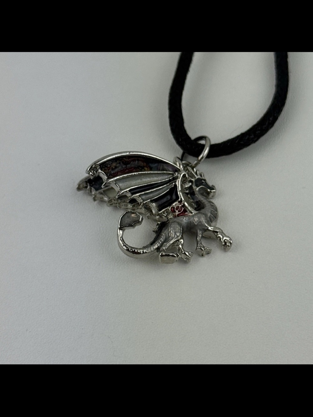 Enamel 3D Winged Dragon Silver Charm Pendant Necklace Medieval Gothic Ren Faire!